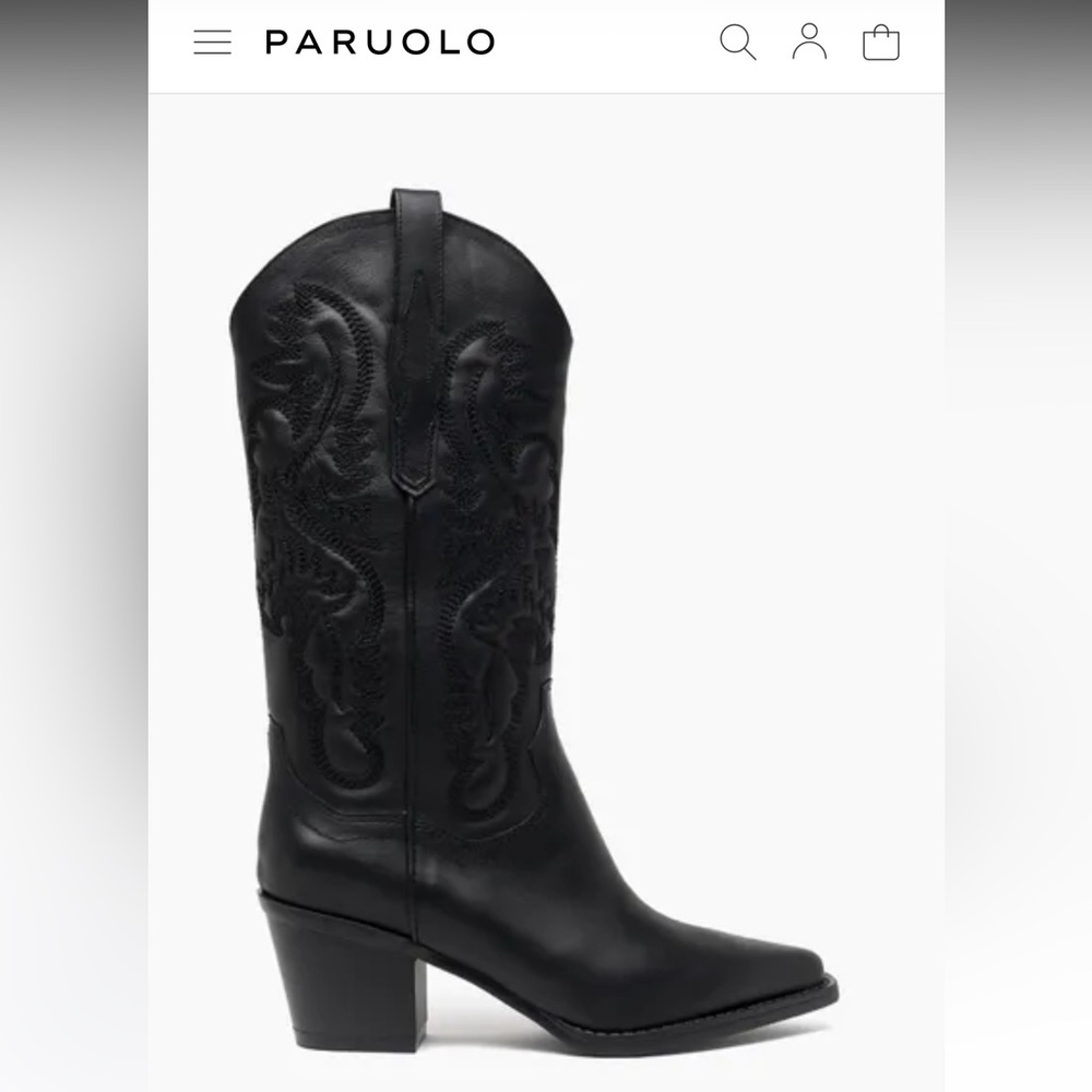 PARUOLO LEATHER BOOTS – SIZE 40 (fits like US 9) 
Black Western Ankle Boots